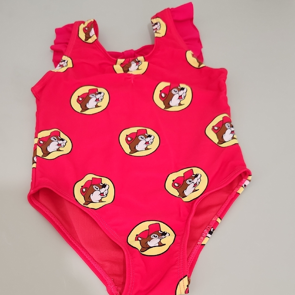 Buc Ees Kids Red One Piece Swimwear Ruffle Sleeves Saze 2T